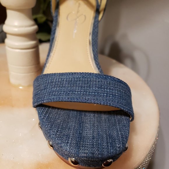 New Jessica Simpson Denim Studded Wedge Heels - Picture 7 of 12